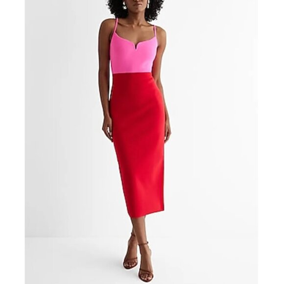 Express Body Contour Color Block V-Wire Sleeveless Midi Sweater Dress M - Picture 1 of 3